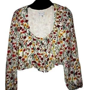 Lost + Wander Floral Blouse with Red and Yellow Accents